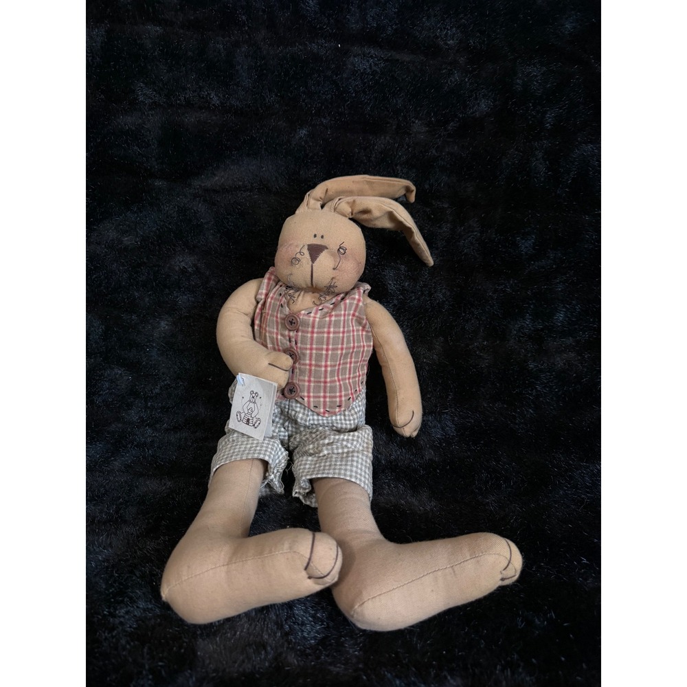 24" Bunny Rabbit Rag Doll Spring Hare, Country Primitive Folk Art Homemade Craft